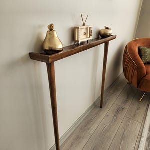 Narrow Wooden Console Table for Entryway | Customsize Console Table | Solid Beech Wood | Walnut Finish Furniture