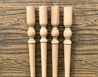 手作りのブナ材旋盤加工テーブル脚：家具DIY