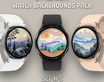Misty Mountain Zifferblatt für Samsung, Garmin | Set 5 | Naturkunst-Hintergrundbild | Papierschnittwald, Wear OS