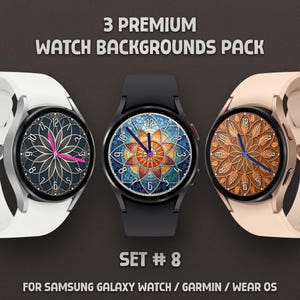 Artisan Mandala-klocka för Samsung Galaxy, Garmin | Set 8 | Bakgrund med helig geometri-klocka | Estetik med målat glas