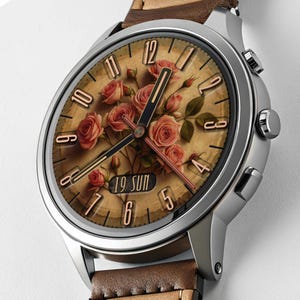 Vintage Galaxy Watch Face | Retro Wear OS Wallpaper | Rosewood Analog Pixel Design