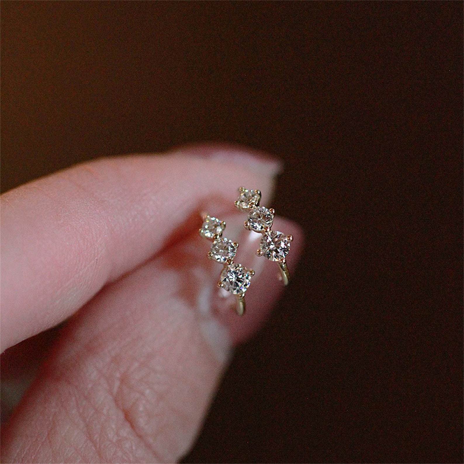 Sterling Silver CZ Huggie Hoop Earrings Dainty Small Hoop Etsy UK