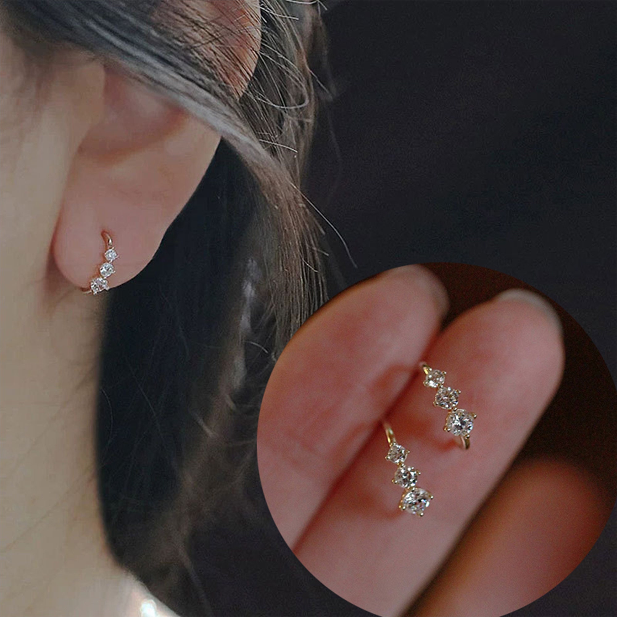 Sterling Silver CZ Huggie Hoop Earrings Dainty Small Hoop Etsy UK