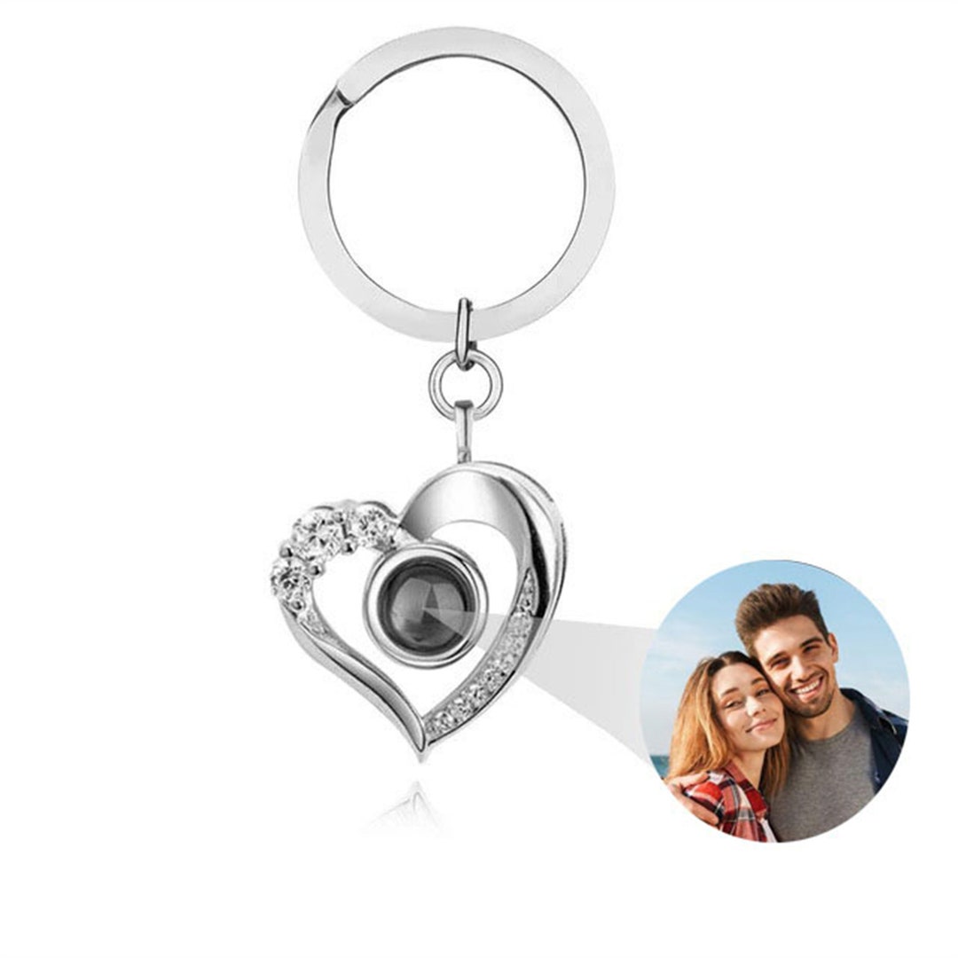 Projection Photo Heart Keychain With CZ Crystals Personalised Photo