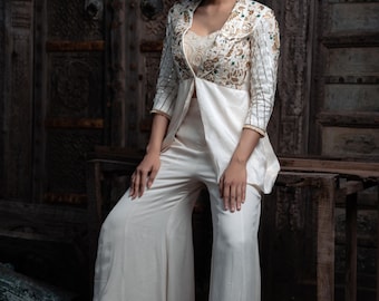 Women white Suit and Gharara Set, Cotton Sharara Set, Off White Suit Set, Ethnic Wear Dress For Women, Suit Set For Women, Palazzo Set