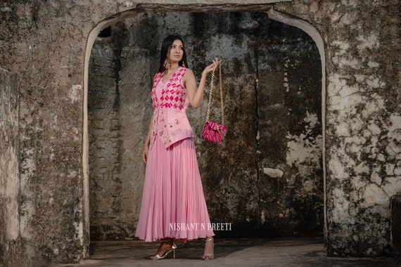 Pink Anarkali Suit Embroidered Sleeveless Anarkali Kurti With Jacket Long Dress Indian Ethnic Wear Women Wedding Party Wear Pink Dress Etsy