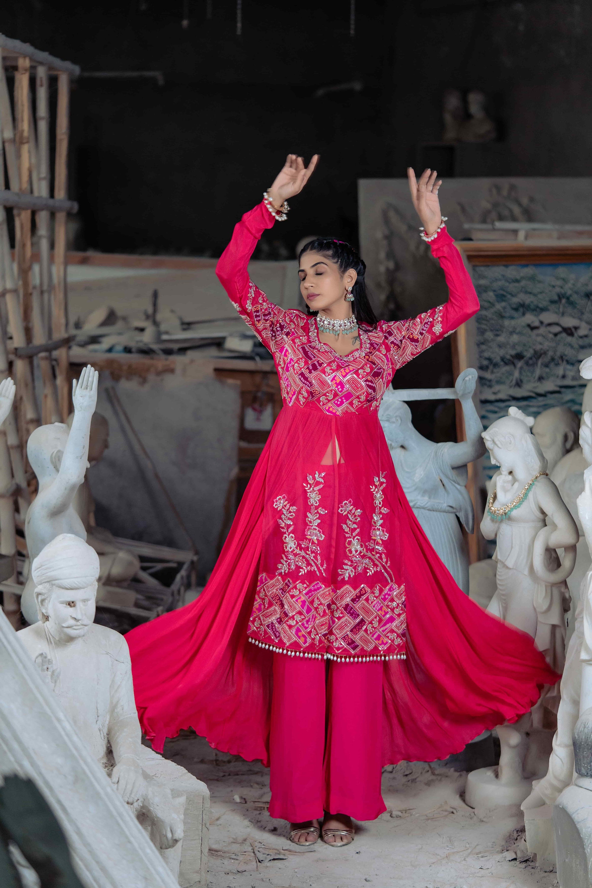 Purple FRONT SLIT ANARKALI PALAZZO PANTS main image 0