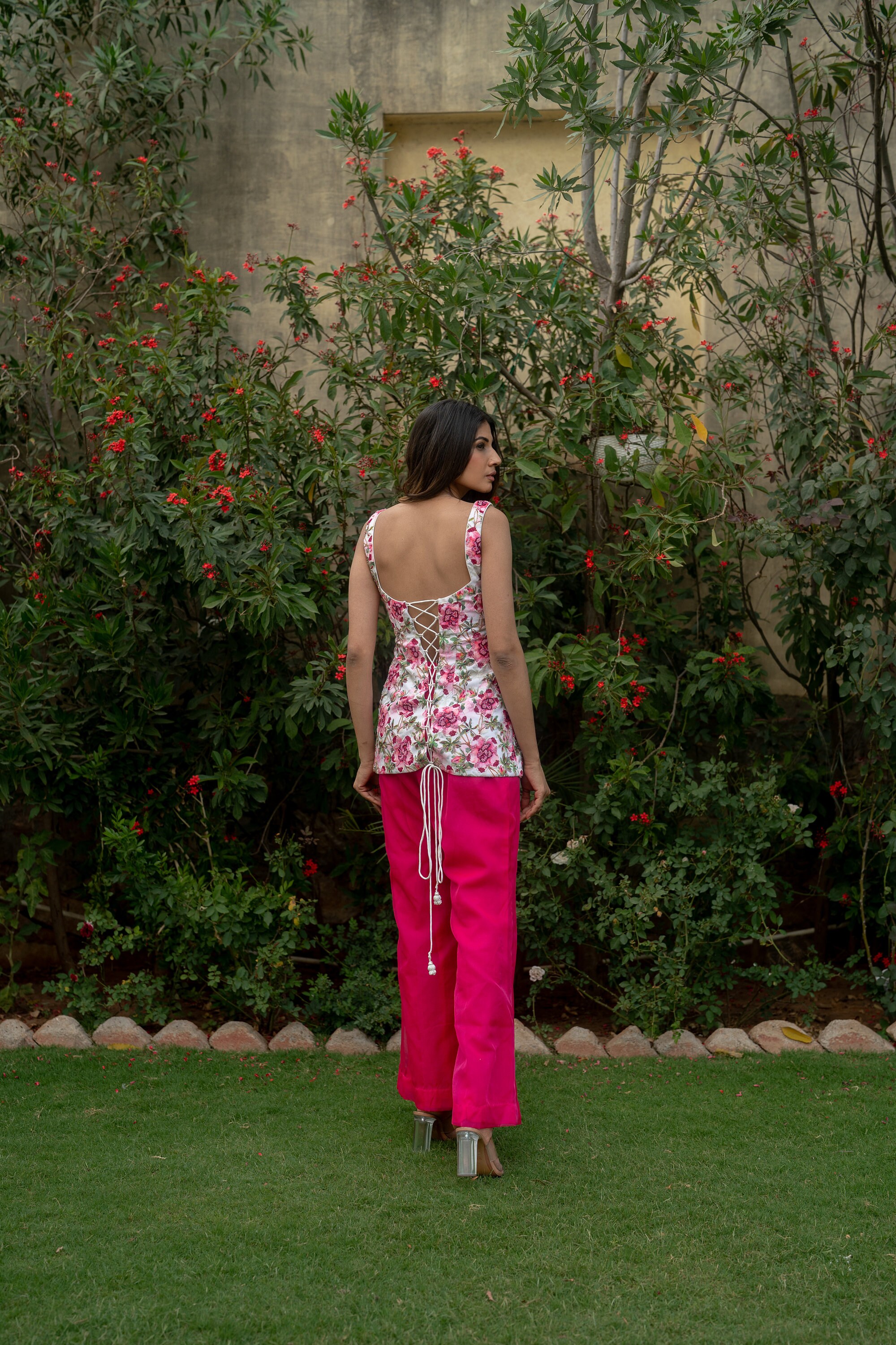 Women Pink Ornamental Printed Kurta With Wide Leg Pant