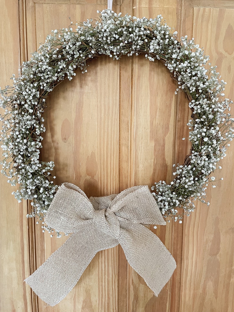 Dried Gypsophila Wreath Bow Handmade Gift Idea Front Door Wreath Hanging Wreath Wedding Rustic Cottage image 5