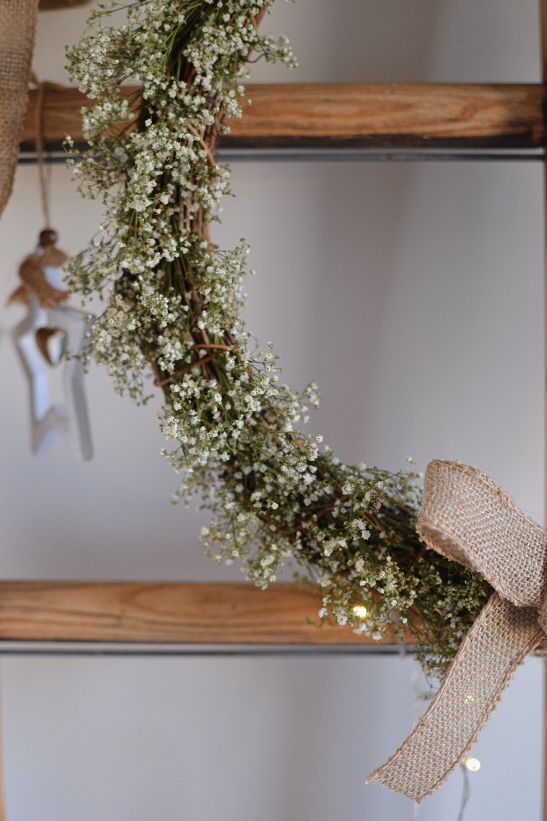 Dried Gypsophila Wreath Bow Handmade Gift Idea Front Door Wreath Hanging Wreath Wedding Rustic Cottage image 3