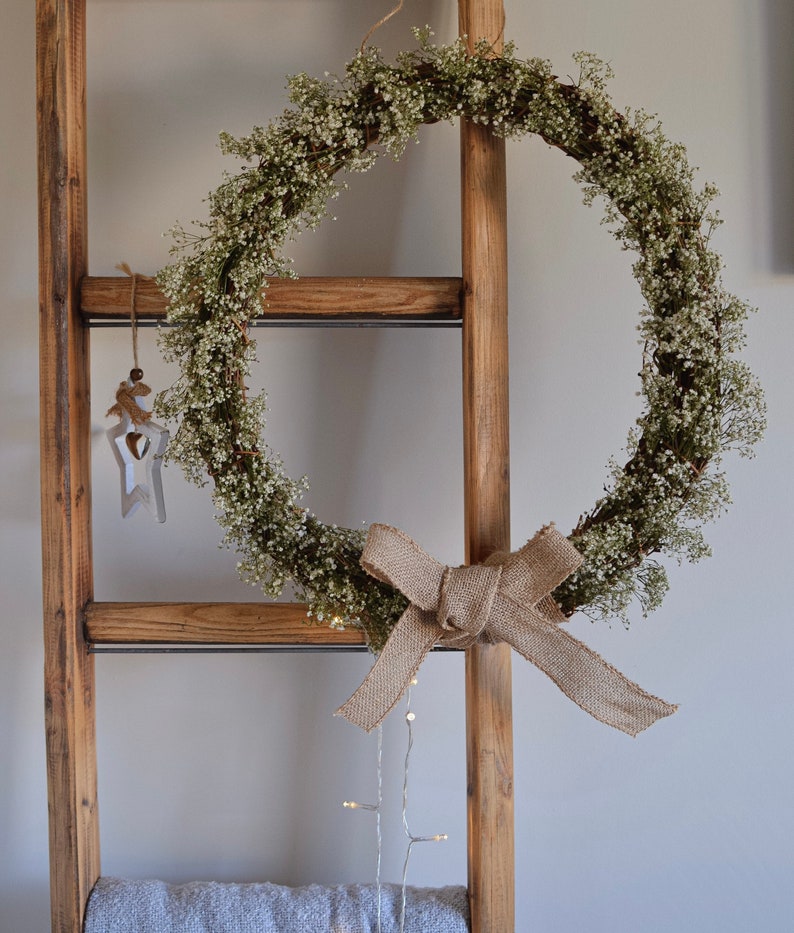 Dried Gypsophila Wreath Bow Handmade Gift Idea Front Door Wreath Hanging Wreath Wedding Rustic Cottage image 4