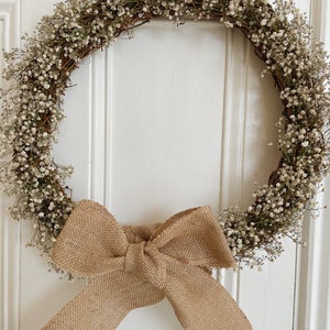 Dried Gypsophila Wreath Bow Handmade Gift Idea Front Door Wreath Hanging Wreath Wedding Rustic Cottage image 1