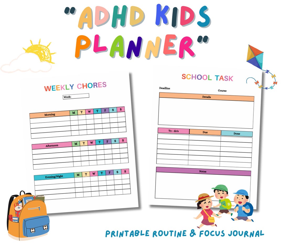 ADHD Kids Planner: Printable Routine & Focus Journal (PDF Digital ...