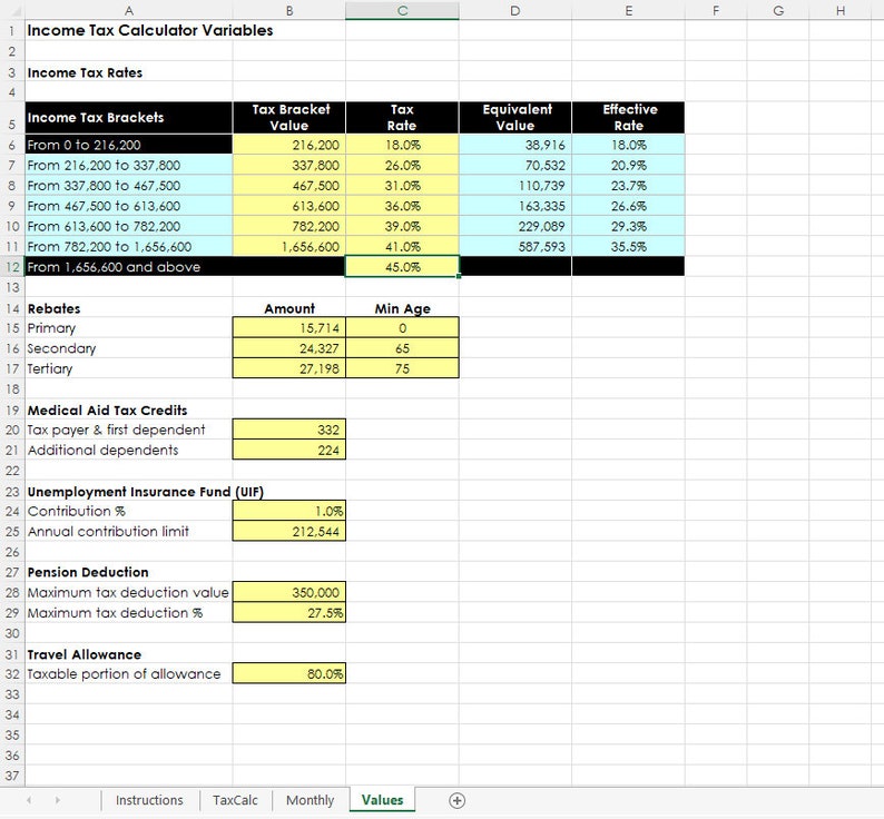 Tax Excel Template/calculator Accounting Template Etsy Tax Excel Template/calculator Accounting Template Etsy