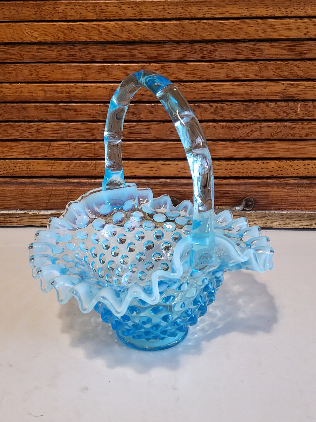 Vintage Fenton Hobnail Blue Opalescent Baskets Etsy
