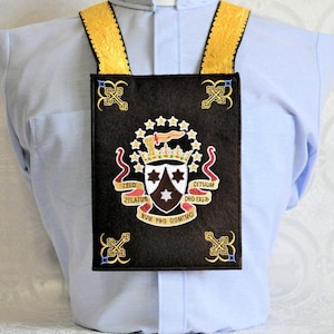 Our Lady of Mount Carmel Deluxe 7.75&quot; x 10.25” XL Ceremonial Brown Wool Scapular French Gold Straps, Optional OLMC Gift Box