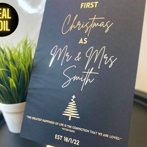 Primo Natale Sposato Custom Foil Print A4 / regali di coppia, Regali di Natale, personalizzato, 1 ° Natale Mr & Mrs, Pellicola d'argento Cartoncino nero