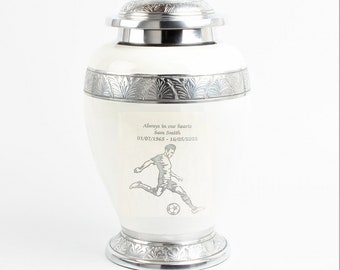 Large Cremation Ashes Adult Urn Free Personalisation Funeral Memorial Sports Football Player Design Urn Pearl White