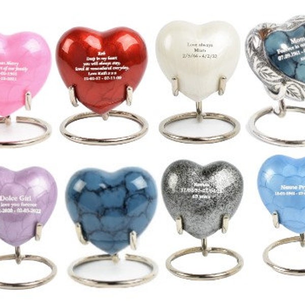 Mini Cremation Token Ashes Keepsake Urn Heart Shape Fully Personalised Funeral Memorial Pearl White Red Blue Purple Pink Red Grey Blue Cloud