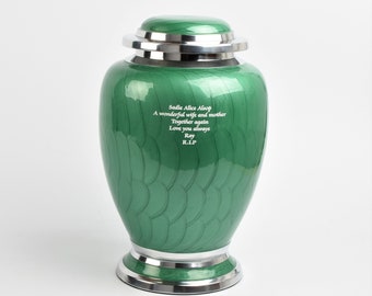 Adult Large Cremation Ashes Urn Green and Silver Funeral Memorial Option to Personalise