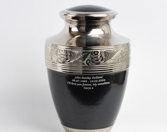 Adult Large Cremation Ashes Urn Black And Silver Funeral Memorial Can Be Personalised