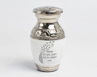 Cremation Token Ashes Mini Keepsake Urn Funeral Memorial Fully Personalised White Flying Birds