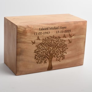 Adult Large Cremation Ashes Solid Wood Casket Urn Box Tree of Life Engraved Option to Personalise image 5
