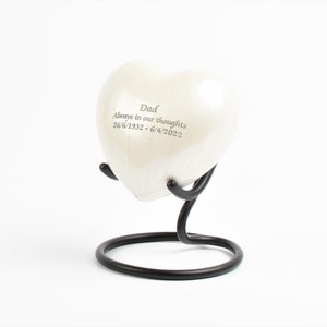 Cremation Ashes Miniature Keepsake Urn Heart Shape Fully Personalised Funeral Memorial Pearl White