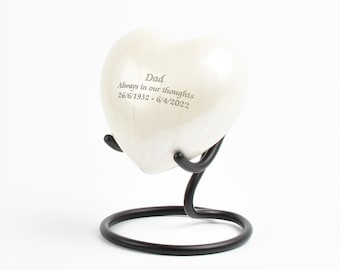 Cremation Ashes Miniature Keepsake Urn Heart Shape Fully Personalised Funeral Memorial Pearl White