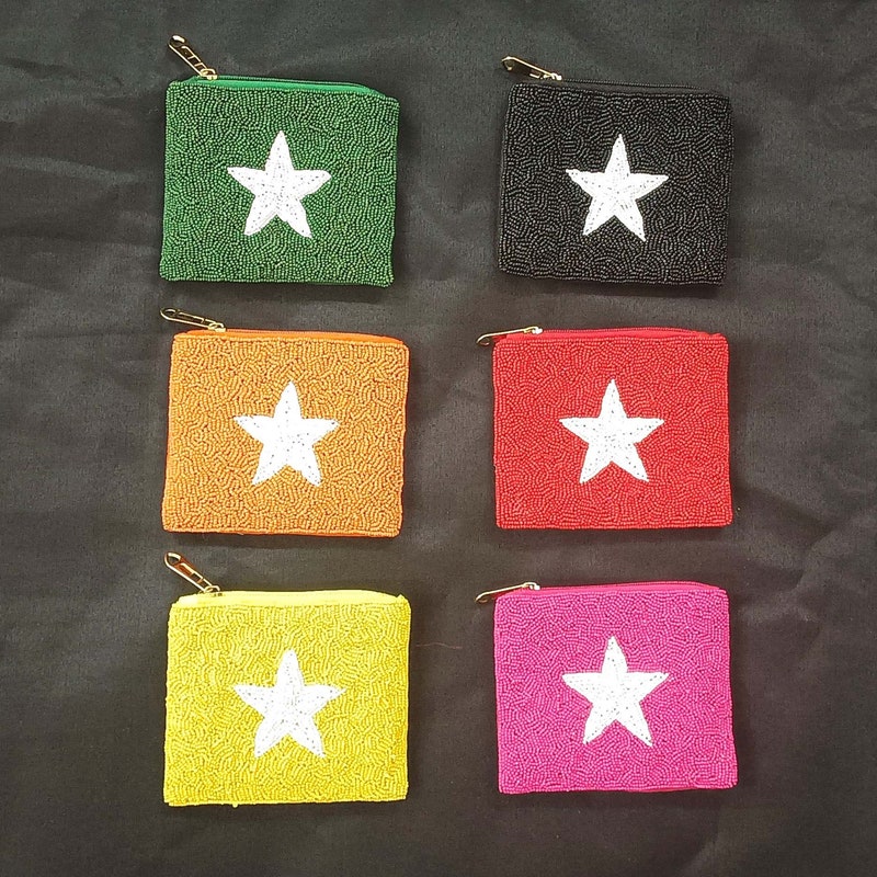 Seafoam Star Beaded Coin Pouch