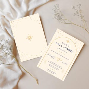 Celestial Wedding Invitation Template | Under the Stars Wedding Invite with Backside | Printable & Digital Canva Design