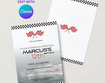 Invitación de cumpleaños de F1: Fiesta de carreras de Fórmula 1, plantilla editable de Canva (descarga digital)