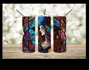 20oz stainless steel tumbler Stained glass design witch