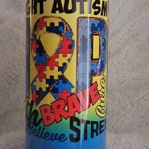 20oz stainless steel fight autism tumbler image 1