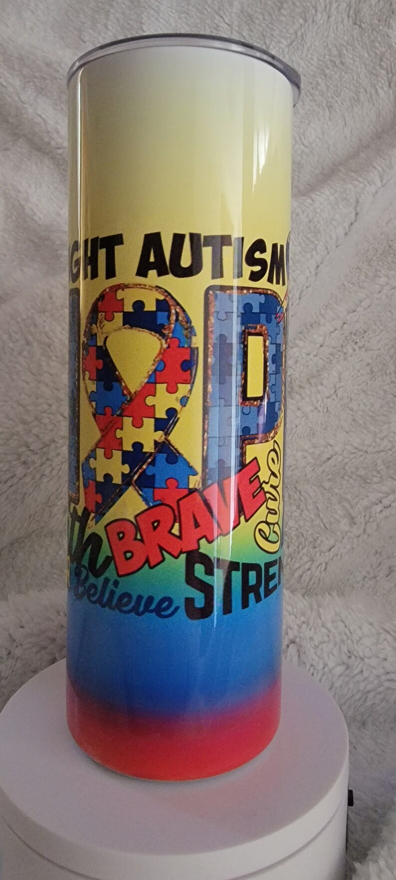 20oz stainless steel fight autism tumbler image 1