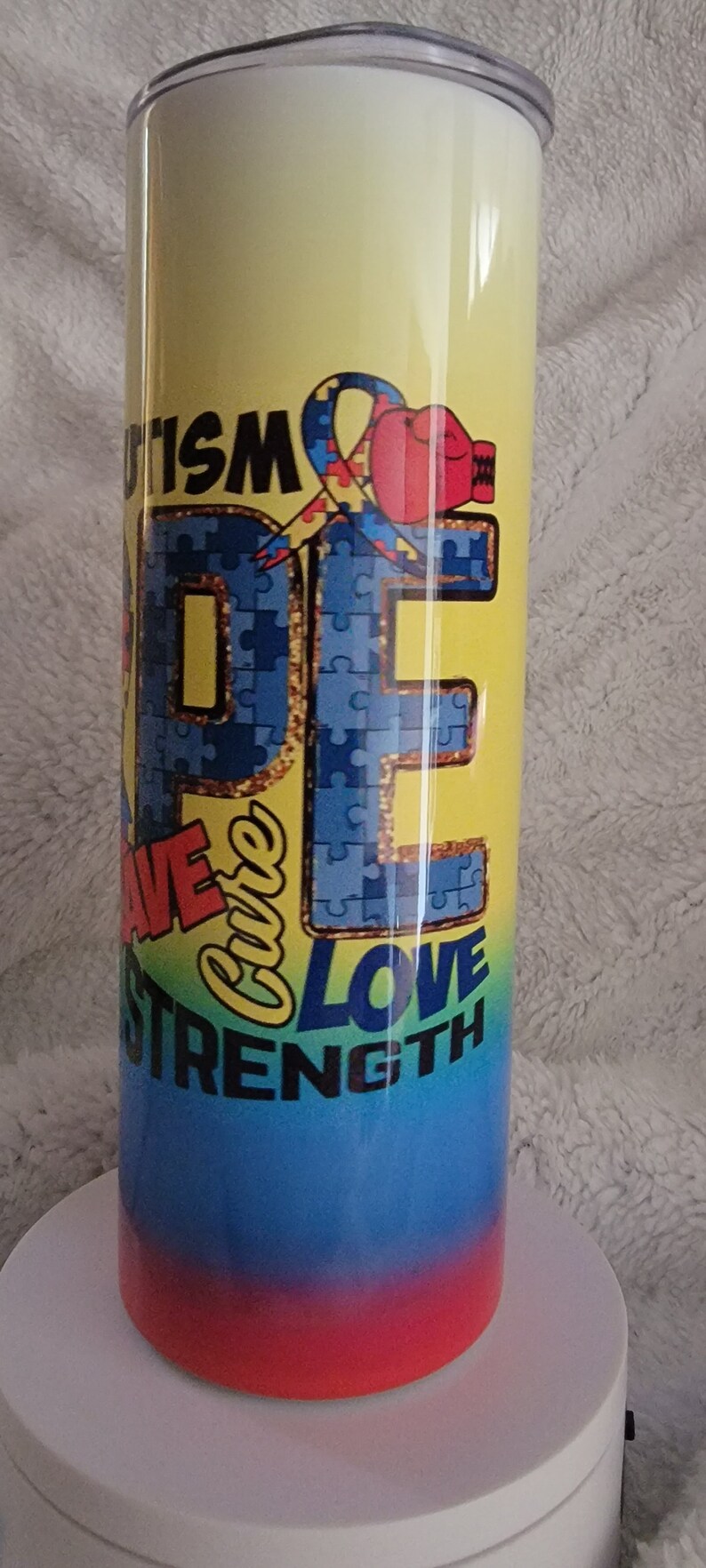 20oz stainless steel fight autism tumbler image 2