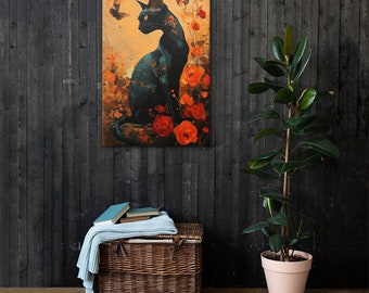 Black Cat & Roses Canvas