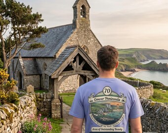Gower Peninsula | 70th Anniversary | Vintage Landscape T-shirt | Coastal Badge Design