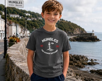 Kids T-Shirt - "Mumbles The Gower Gateway" Lighthouse Tee (Children's Souvenir)