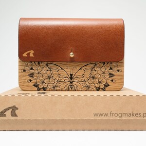 Portafoglio in legno personalizzato a forma di farfalla, porta carte in legno, regalo per lei e per lui, regalo in legno, regalo in legno personalizzato, portafoglio in legno e pelle