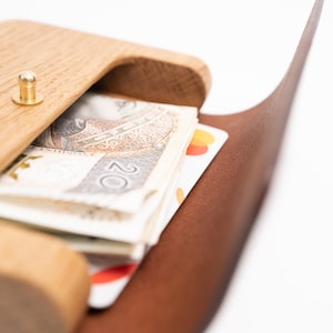 Portefeuille en bois de style forêt, porte-cartes en bois, cadeau en bois, cadeau en bois personnalisé, porte-cartes de visite, portefeuille en bois et cuir
