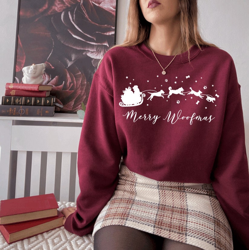 Discover Merry Woofmas Dog Sled Christmas Jumper Crewneck Sweatshirt
