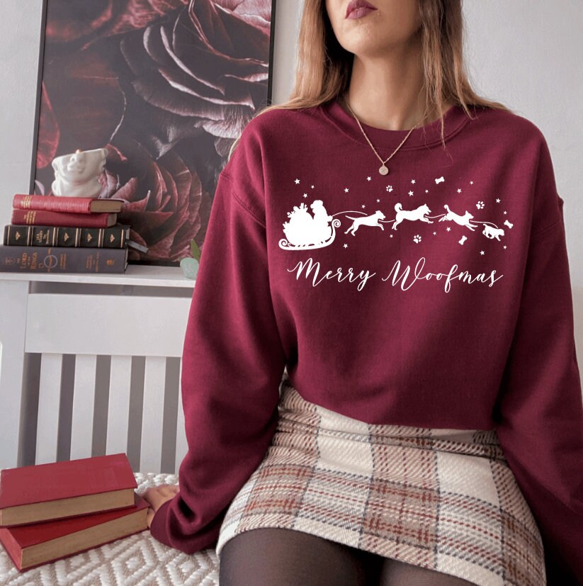 Discover Merry Woofmas Dog Sled Christmas Jumper Crewneck Sweatshirt