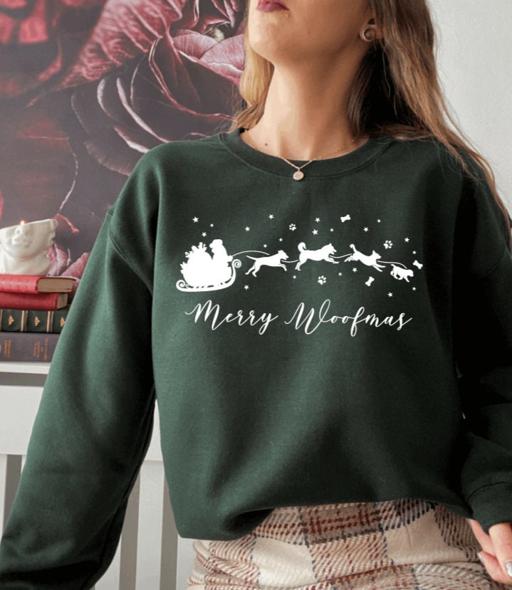 Discover Merry Woofmas Dog Sled Christmas Jumper Crewneck Sweatshirt