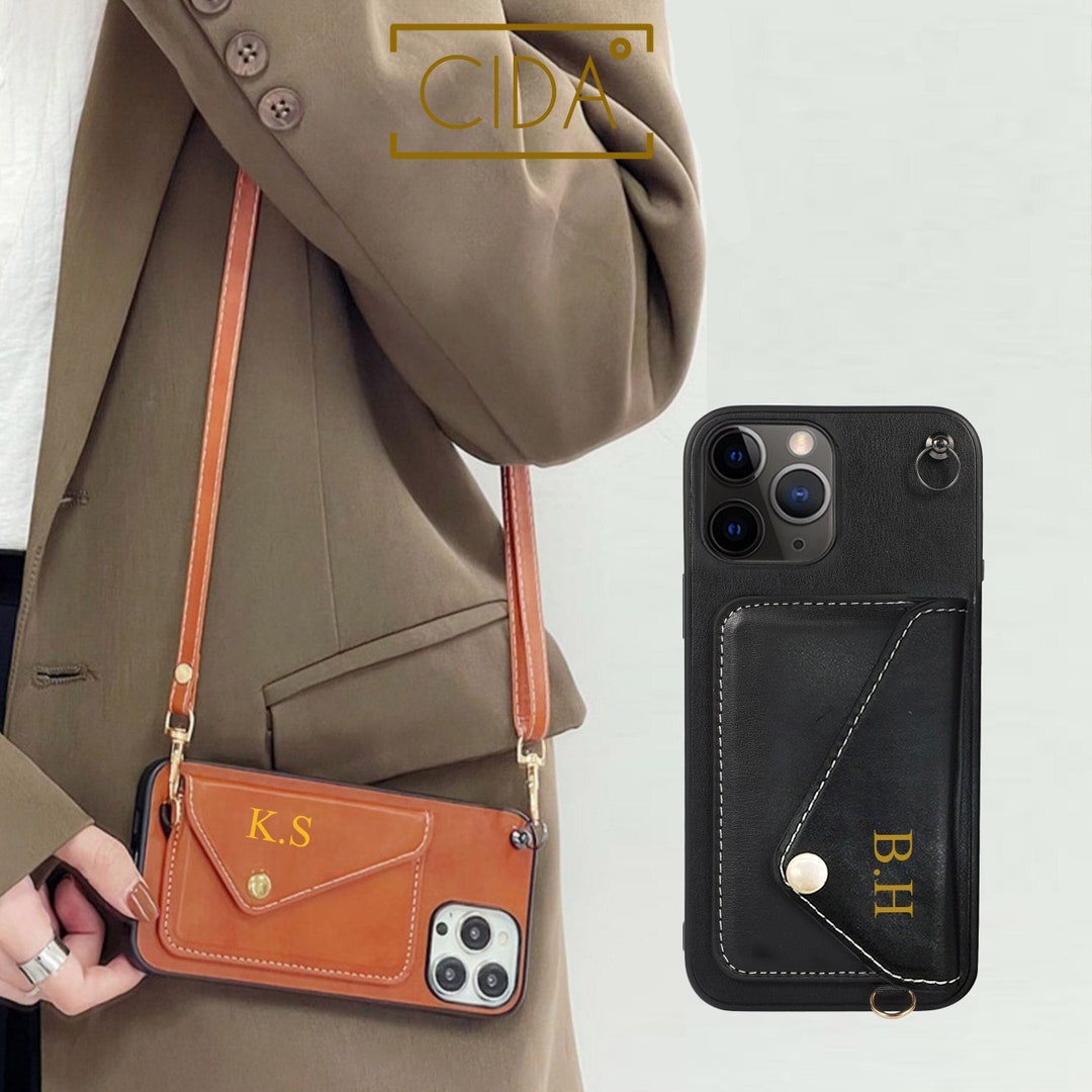 Personalised Leather Crossbody Phone Case With Card Holder Etsy