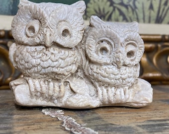 Cadeau vintage, duo de chouettes décoratives en pierre ollaire, presse-papiers, ornements rétro