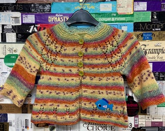 Cardigan tricoté à la main pour bébé et tout-petit avec patch animal en feutre vintage 3-4 ans
