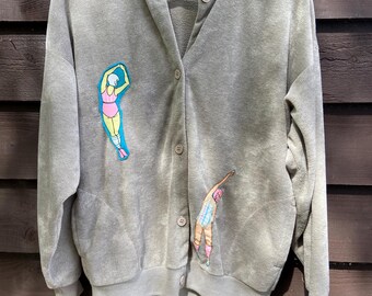 Veste de sport en velours vintage retravaillée avec empiècements vintage taille unique XS - M/L