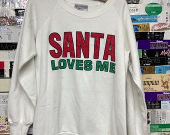 Pull de Noël Santa Loves Me vintage des années 90 : Pull rétro unisexe (XS - M)