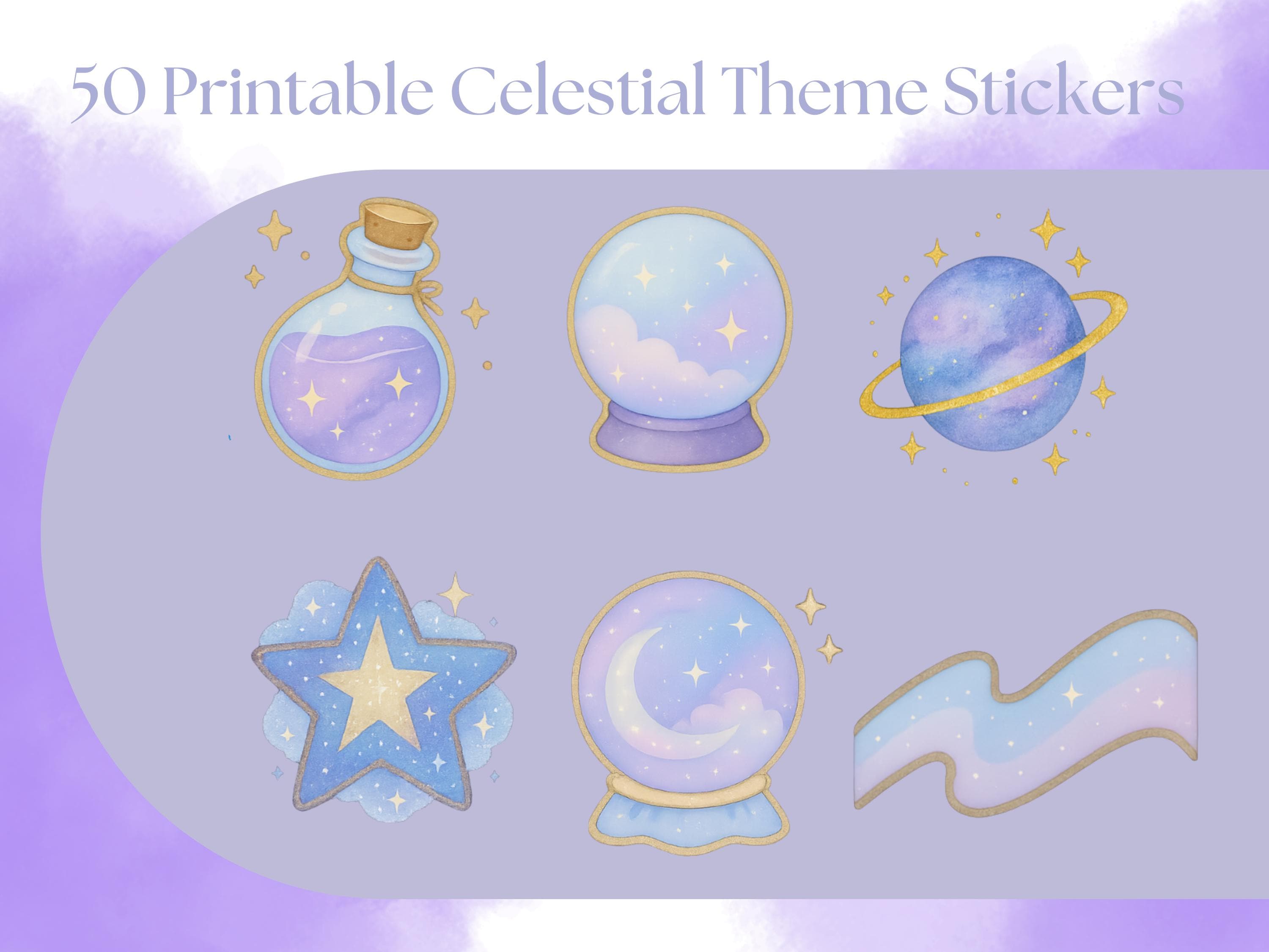 Celestial Stickers PNG, Moon Star Galaxy Planner Clipart (digital ...